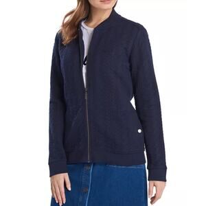 Barbour Kelsey Overlayer Bomber Jacket Size 8 Navy Blue British Preppy Classic